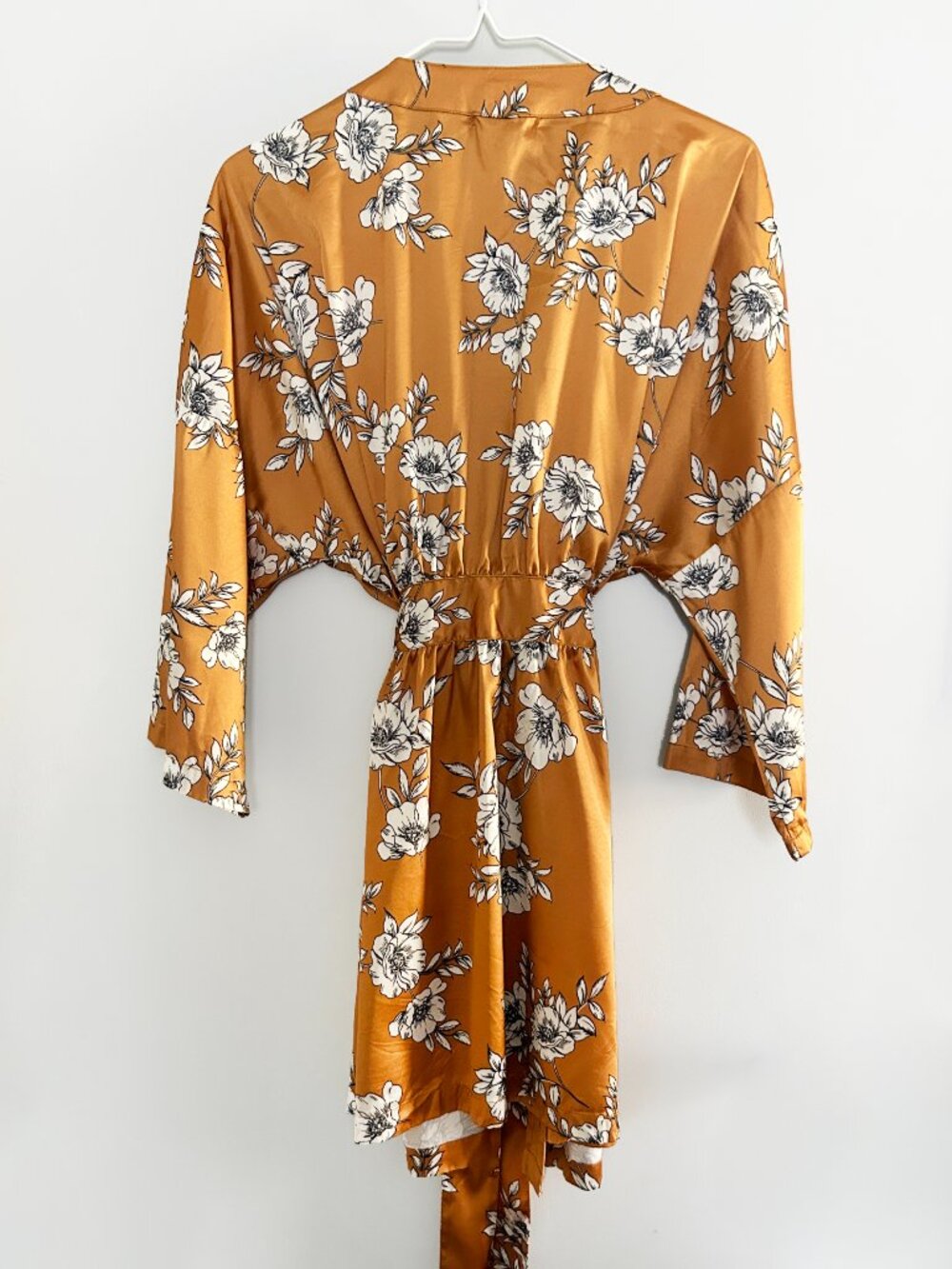 Z Supply Floral Satin Kimono Robe XS/S Mustard Gold Boho Tie Waist Loungewear - Picture 4 of 10